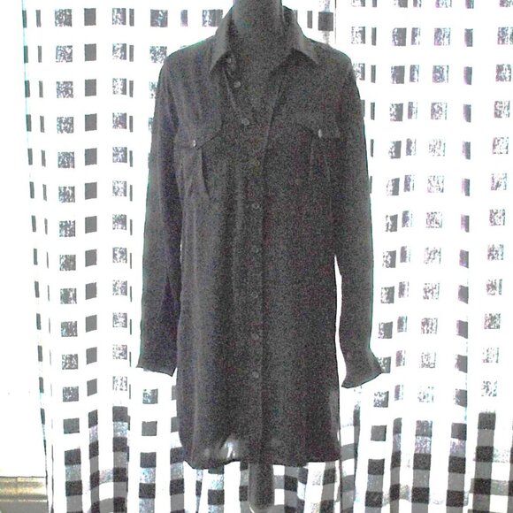 Elan Long Button Down Shirt Dress Black Thin Medium - Picture 1 of 4